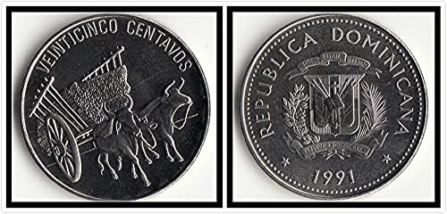 Америка Доминик 25 Синиш Монетен Година Случайни Чуждестранни Монети Събиране на монети
