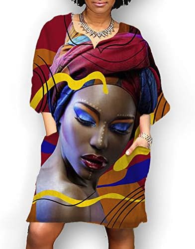 Жена Винтажное Мини рокля, Ежедневното Свободно Африкански къса Рокля с деколте и Джоб на Средния Ръкав, Вечер, Клуб Рокля