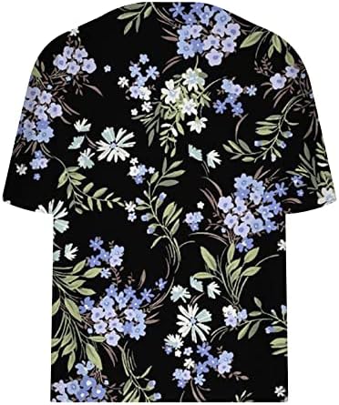 В памучна Тениска с Къс Ръкав и Цветен Модел на Свободния Намаляване на Oversize Поза Fit Brunch Топ за Жени, Тениска с V-образно деколте, X5