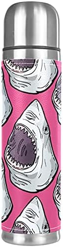 Розова Акула Термо-Шише от Неръждаема Стомана 500 мл/17 грама с Вакуумна Изолация и Чаша за Топли и Студени Напитки, Колба за Вода