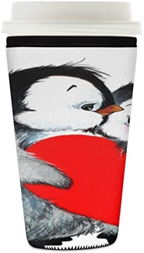 Многократно Кафе Ръкави Penguin Love Heart Неопреновый Изолационен Ръкав за Кафе Чаши с Лед Студени Напитки Напитки, 16-18 грама