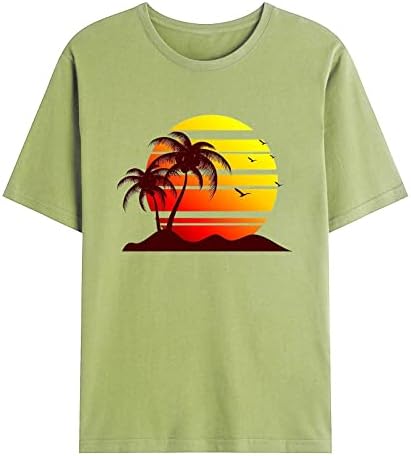 Тениска за Мъже, Ежедневни Лятна Тениска с Къс Ръкав, Графична Тениска с Кръгло деколте, Модерни Плажни Ризи с Принтом Палми, Блузи,