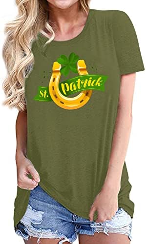 Ризата на Деня на Св. Патрик за Жени, Свободни Тениски, Тениски с кръгло деколте във формата на Централи, Върхове с Принтом Детелина, Ризи с Къс Ръкав, Блуза