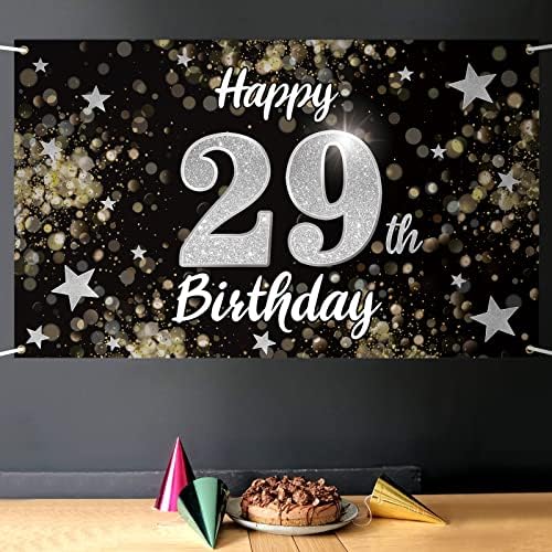 Nelbiirth С 29-ти рожден Ден на черно-сребърна звезда, Голям банер - Поздрави с 29-годишен Рожден ден, на фона на фотообоев на сайта