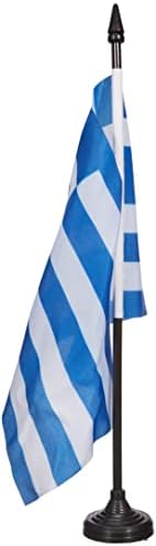 ФЛАГ на АЗЕРБАЙДЖАН, Тенис на Флаг Гърция, 5 x 8 - Тенис на флаг Гърция, 21 x 14 см - Черна Пластмасова Пръчка и Основата на