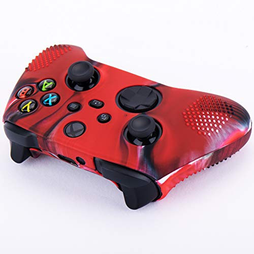 Силиконов калъф YoRHa Skin Case контролера на Xbox X series / S x 1 (Червен камуфлаж) с дръжки за палеца x 10