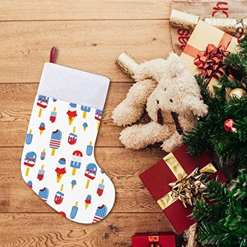 Патриотични Коледни Чорапи с топка Сладолед, Чорапи с Плюшено Камина, Висящи за Домашен интериор Елхи