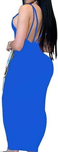 Жена Секси Рокля на спагети презрамки с V образно деколте и отворен гръб, Вечерна Рокля Макси С Миризмата, Однотонное Дебнещ Midi Клуб