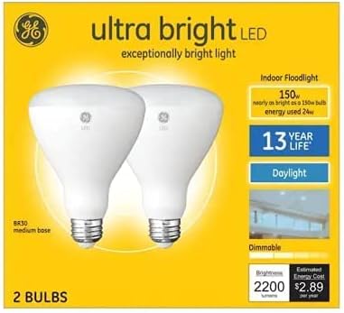 GE LED ultrabright 150 W Еквивалент на BR30 на флуоресцентни Лампи, с регулируема яркост за вътрешно осветление (2 опаковки)
