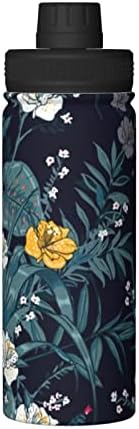 Бутилка за вода Тъмно Син цвят-Hibiscus-Тропически Цветя 18 Грама, Широка Колба От Неръждаема Стомана С Вакуумна Изолация И Херметически