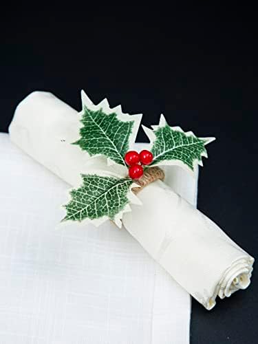 Пръстени за салфетки ABZEKH-Коледни орнаменти, 1 бр. Пръстен за салфетки с коледните растителни декорация, Коледна украса (Цвят: многоцветен,