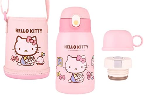 Всеки ден Удоволствия Sanrio Hello Kitty Изолирано Бутилка за вода с Двойни капаци от Неръждаема Стомана, Чаша, Соломинкой и пакетче,