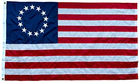 Флаг Бетси Рос 3x5 От здраво, Устойчиво На избледняване, всички сезони Найлон, Направен в САЩ, с Бродирани 13 Звезди и Ивици Нашитыми