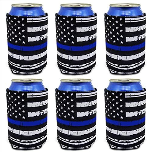 Ръкави Охладител Кутии Флаг на САЩ Тънка Синя Линия Може да Затворите Кулата За напитки Изолиращи Капачки За Бирени Кутии, Сгъваеми Тайна