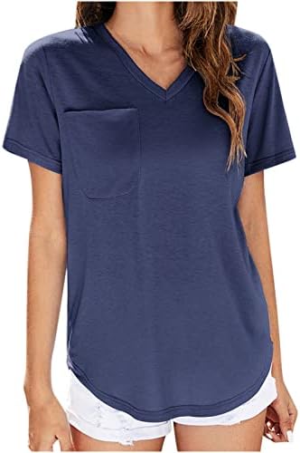 lcziwo, женски свободни ежедневни ризи с къс ръкав и V-образно деколте, лятна однотонная тениска с джоб, дамска класическа тениска