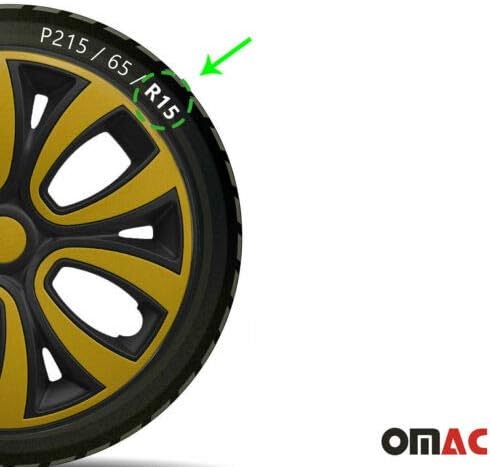 15-цолови тасове OMAC за Mercedes Матово Черно-жълти и 4 бр. Капака Джанти - Шапки ступиц - Подмяна на външната повърхност на автомобилни гуми