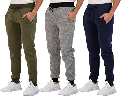 Real Essentials 3 опаковка: Мъжки спортни Ежедневни панталони за джогинг отвътре Tech с джобове (предлагат в модели Big & Tall)