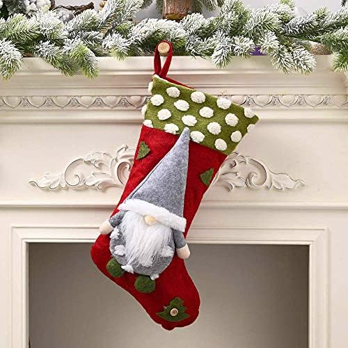 HDYOUDO Коледни Чорапи, 19 Инча 3D Джуджетата на Дядо Коледа Окачени чорапи Чорапи за Коледната Украса на Коледна Елха Камина