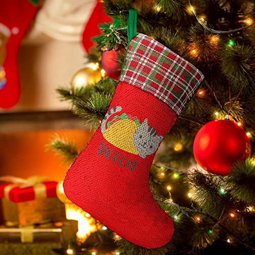 Сладки и Забавни Чорапи за Коледните Празници с Пайети Тако Котка, Обратим Магически Състав, което променя Цвета си, за Коледната Елха,