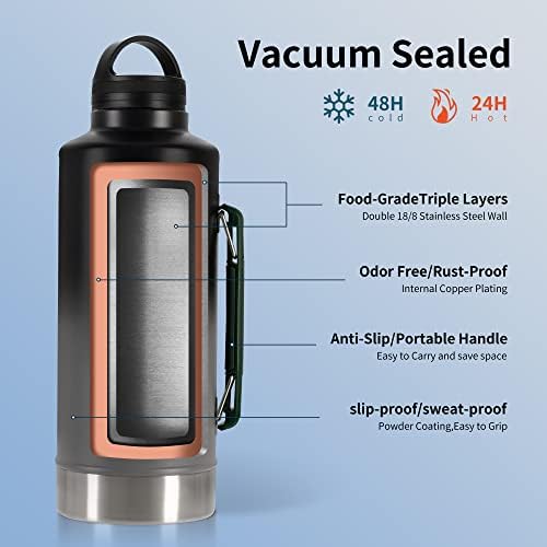 Бутилка за вода с обем 64 грама - Термос от неръждаема стомана с широко гърло с вакуумна изолация, капак с чучур и гъвкави капачка -