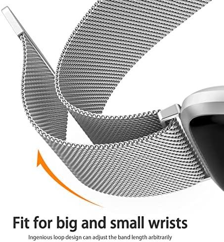 Vanjua за Fitbit Versa 2 Каишка За жени и мъже, Метална Мрежа Панти от Неръждаема Стомана, Регулируема Магнитна Гривна, Взаимозаменяеми