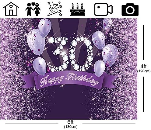 Bellimas Блестящи Пурпурни Балони Фон за парти за 30-ия Рожден ден честит Рожден Ден на 30 Снимка Фон За Жените на Тридесет години Торта