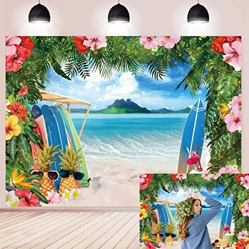 Летен Плажен Фон за снимки на Океана за хавайски партита Алоха, Синьото Небе, Плажната Дъска за сърф, Цвете, Банер за парти в чест на
