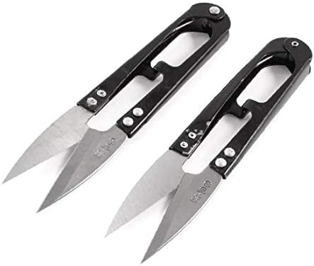X-DREE, 2 броя, Черна Метална дръжка, Скоба за конци, Портновские Извити ножици за прежда, катер за реда (2 бр., черна Метална дръжка,