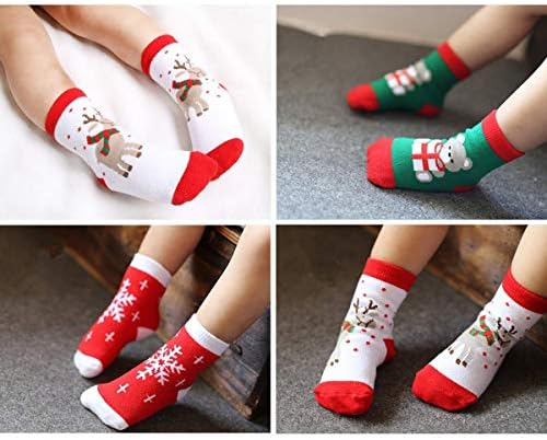 CAMIRUS 4 Опаковки Детски Коледни Памучни Чорапи Унисекс за Момчета и Момичета, Празнични Чорапи в Подарък