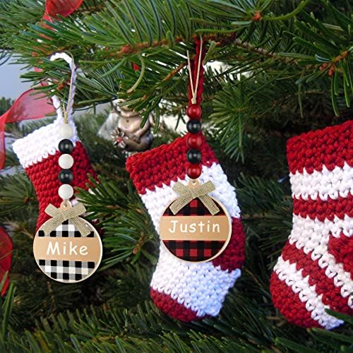 12 Броя Дървени Бирок Персонализирани Тагове за Отглеждане на Коледни Лични тагове за Отглеждане с Венец от Перли в клетка от Бъфало